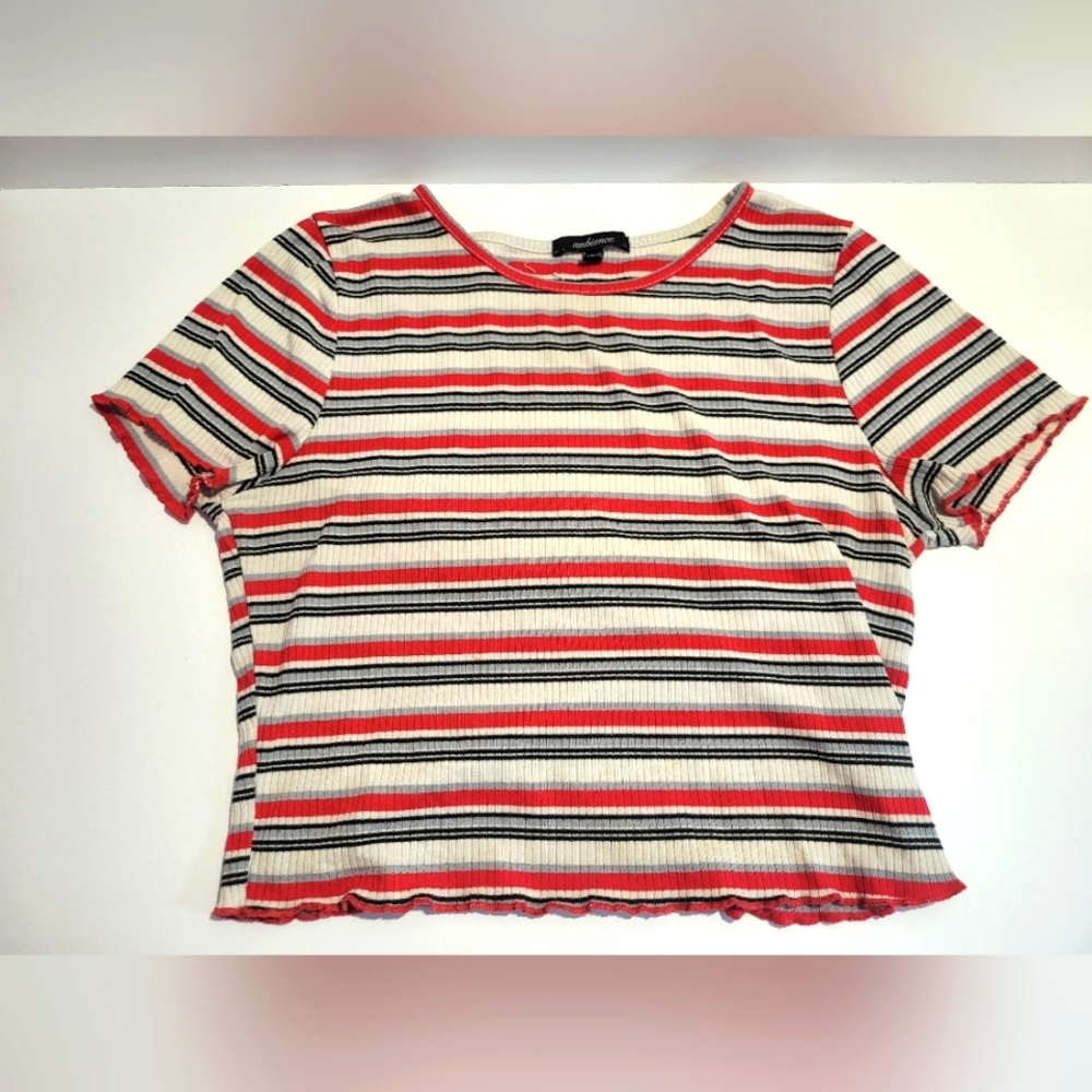 Large red and white crop top juniors